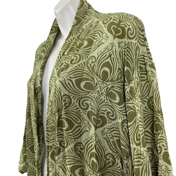Free People Riviera Moss Green Print Open Kimono Long Jacket NWT Boho sz ALL OS - Picture 10 of 16